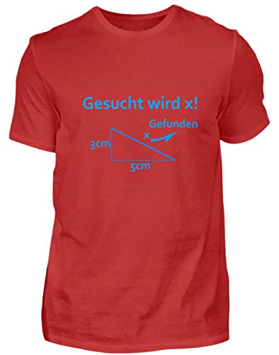 SPIRITSHIRTSHOP Se Busca x! - 3 cm, 5 cm, x, triángulo, Frase del pitagoras, Rectangular, Mate – Camiseta para Hombre Rojo L