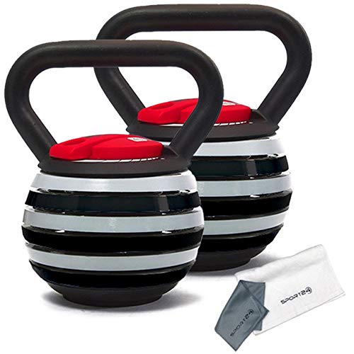 Sport24 Kettlebell de Hierro Fundido Ajustable con Toalla -para Brazos Piernas Núcleo Músculo Ejercicio Cuerpo Cuerpo Fuerza Peso Gimnasio 5Kg 10kg 12kg 18kg(2X Rojo)