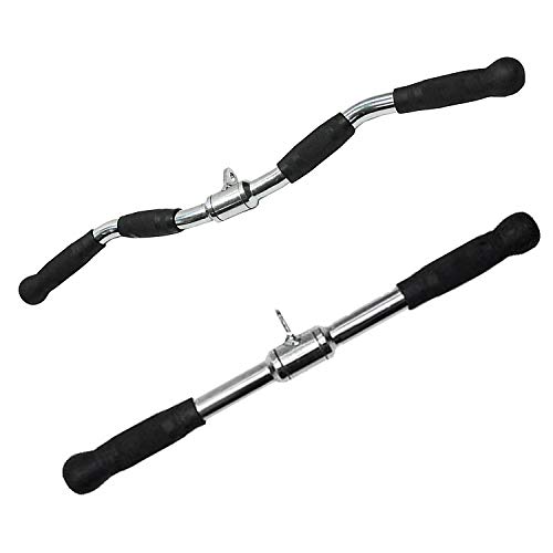 Sporteq Pro Grip Barra giratoria para bíceps o tríceps de 30 Pulgadas para Hombre, Color Plateado, Color Negro, tamaño Pack of 2 (Bent Bar & Straight Bar)