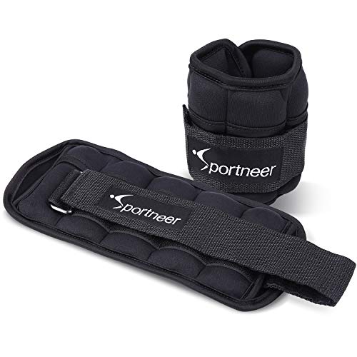 Sportneer Peso para Tobillo, Pesas Ajustables 0.25Kg - 1.8Kg (1 par) Peso Durable para Muñeca con Correa Ajustable para Ejercicio, Ejercicio, Caminar, Footing, Gimnasia, Aeróbic, Gimnasio - Negro