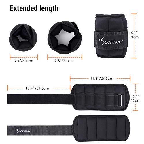 Sportneer Peso para Tobillo, Pesas Ajustables 0.25Kg - 1.8Kg (1 par) Peso Durable para Muñeca con Correa Ajustable para Ejercicio, Ejercicio, Caminar, Footing, Gimnasia, Aeróbic, Gimnasio - Negro