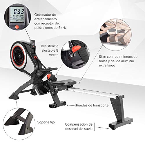 SportPlus Máquina de Remo Fitness para Uso Interior – Incluye Receptor de Ritmo Cardíaco de 5 kHz en de Remo – Máquina de Remo Plegable – Máx. Peso Usuario 150 Kg