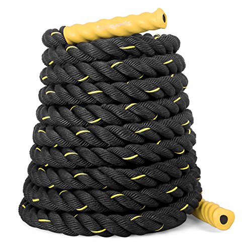 SportPlus SP-BR-009 Cuerda de Batalla-Crossfit-Entrenamiento Funcional y Resistencia, Amarillo, 9m-7kg