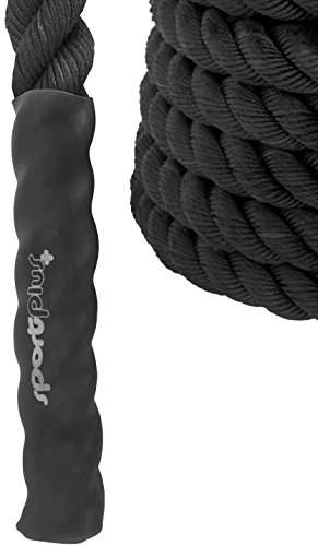 SportPlus SP-BR-015 Cuerda de Batalla-Crossfit-Entrenamiento Funcional y Resistencia, Negro, 15m-12kg