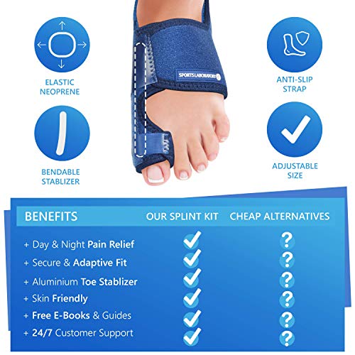 Sports Laboratory Corrector De Juanetes para Noche y Día, 2 Férulas y 2 Correctores de Gel Para el Dedo Gordo del Pie, Ebook Gratis, Protección de Juanetes y Hallux Valgus, Tamaño Ajustable