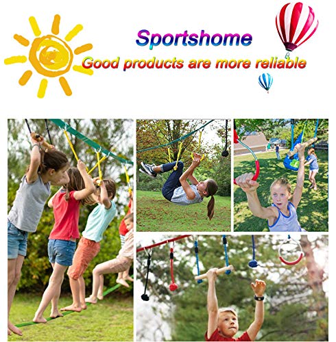 Sportshome Ninja Slackline Monkey Bar Kit Outdoor Tree Hanging Obstacles Line Accessories Play Set de 15M de Bandas Swing, Trapeze Swing, Rope Ladder, Obstáculo Net-Diviértete y Mantente en Forma