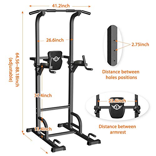 Sportsroyals Power Tower Dip Station Pull Up Bar for Home Gym Strength Training Workout Equipment, 200KG.