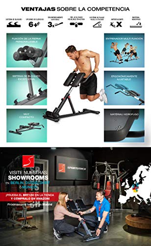 Sportstech 21en1 Banco de Pesas Innovador con Soporte para Pesas y Asas Push up, Sistema de Plegado Inteligente, Banco de Entrenamiento BRT300 Plegable, pies Antideslizantes, tapicería Eva y Asas Dip