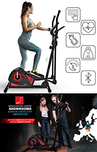 Sportstech CX608 Bicicleta Elíptica - Marca de Calidad Alemana - Video Eventos y App multijugador - Consola compatible con Bluetooth, Pulsómetro incluido, Soporte para Tablet, crosstrainer eliptica (CX608_DE)