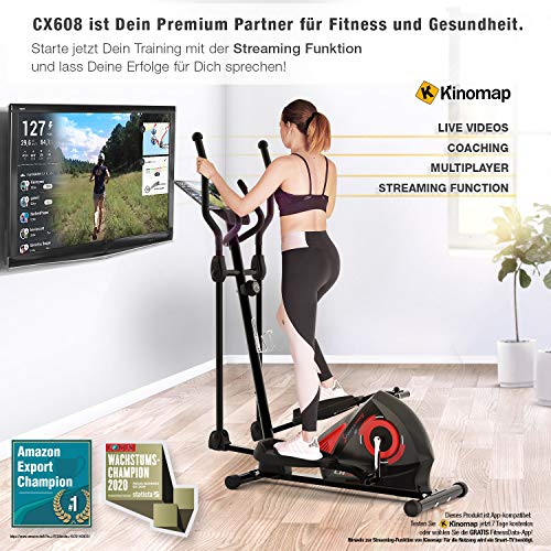 Sportstech CX608 Bicicleta Elíptica - Marca de Calidad Alemana - Video Eventos y App multijugador - Consola compatible con Bluetooth, Pulsómetro incluido, Soporte para Tablet, crosstrainer eliptica (CX608_DE)