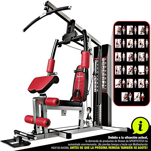 Sportstech HGX100 Multiestación musculación Premium 45en1 Sirve para innumerables Posibilidades de Entrenamiento. Máquina de Pesas Robusta con Torre de tracción