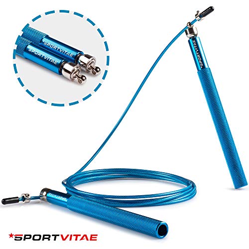 Sportvitae Comba ALUPRO de Alta Velocidad | Speed Jump Rope |Empuñaduras de Aluminio Muy Ligeras y Cómodas | Cable de Acero 2,5 mm | Cuerda Ideal para Crossfit, Boxeo, MMA, Fitness | Hombre y Mujer