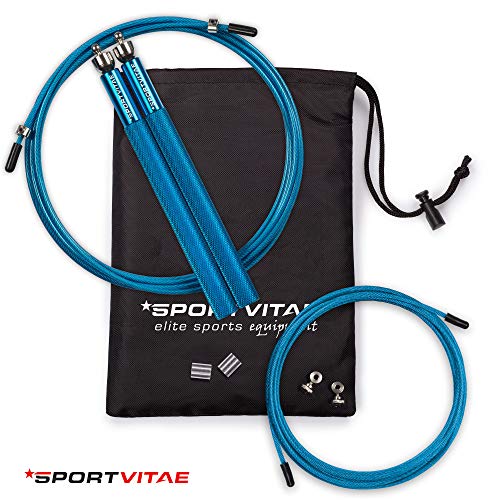 Sportvitae Comba ALUPRO de Alta Velocidad | Speed Jump Rope |Empuñaduras de Aluminio Muy Ligeras y Cómodas | Cable de Acero 2,5 mm | Cuerda Ideal para Crossfit, Boxeo, MMA, Fitness | Hombre y Mujer