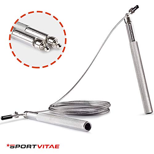 Sportvitae Comba ALUPRO de Alta Velocidad | Speed Jump Rope |Empuñaduras de Aluminio Muy Ligeras y Cómodas | Cable de Acero 2,5 mm | Cuerda Ideal para Crossfit, Boxeo, MMA, Fitness | Hombre y Mujer