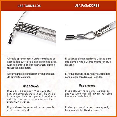 Sportvitae Comba ALUPRO de Alta Velocidad | Speed Jump Rope |Empuñaduras de Aluminio Muy Ligeras y Cómodas | Cable de Acero 2,5 mm | Cuerda Ideal para Crossfit, Boxeo, MMA, Fitness | Hombre y Mujer