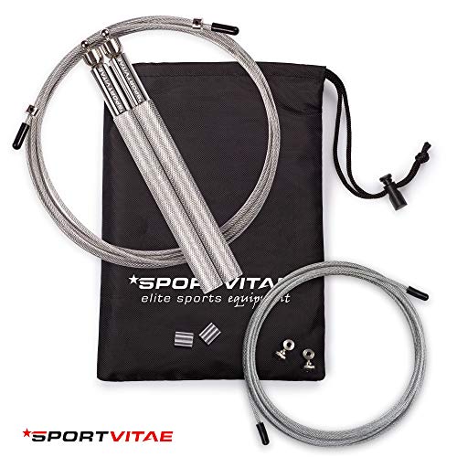 Sportvitae Comba ALUPRO de Alta Velocidad | Speed Jump Rope |Empuñaduras de Aluminio Muy Ligeras y Cómodas | Cable de Acero 2,5 mm | Cuerda Ideal para Crossfit, Boxeo, MMA, Fitness | Hombre y Mujer