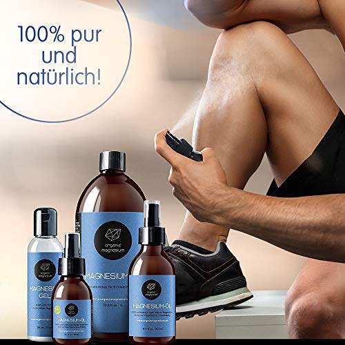 Spray de aceite de Magnesio ultra puro de Organic Magnesium, aceite de Zechstein puro 100% natural, perfecto para deportes y masajes, botellas de 1000 ml + 100 ml