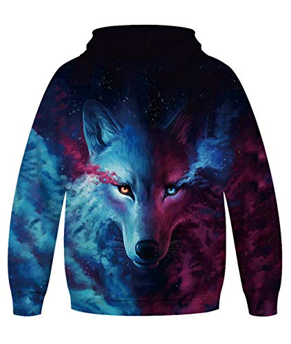 Spreadhoodie Sudadera con Capucha para Niños Niñas Adolescente 3D Lobo Impresa Otoño Invierno Manga Larga Suéter Deporte Capucha 8-11 Años