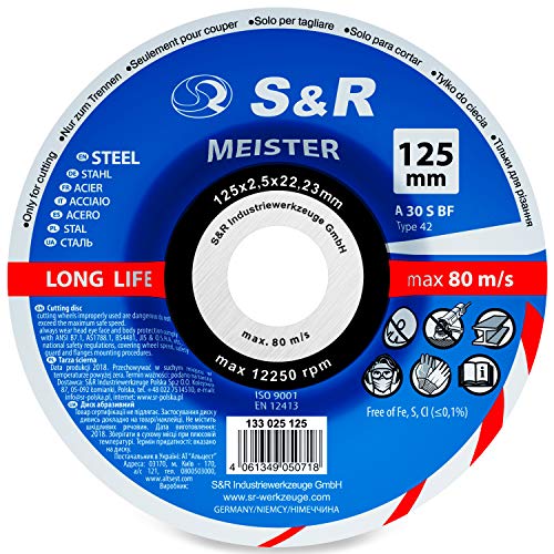 S&R 20 Discos de Corte 125mm para Metal y Acero Inox (125 x 2,5 x 22,23 mm A30 S-BF, T42). Disco para amoladora 125