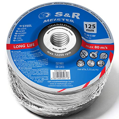 S&R 20 Discos de Corte 125mm para Metal y Acero Inox (125 x 2,5 x 22,23 mm A30 S-BF, T42). Disco para amoladora 125