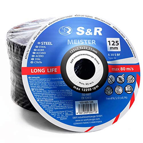 S&R 20 Discos de Corte 125mm para Metal y Acero Inox (125 x 2,5 x 22,23 mm A30 S-BF, T42). Disco para amoladora 125