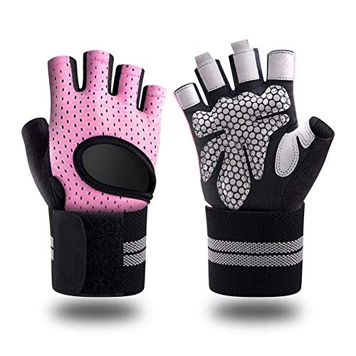 SSGLOVELIN Antideslizante Levantamiento de Pesas Guantes de Gimnasio Pesas Barra Entrenamiento de Culturismo Guantes muñeca Correas Musculation aparatos de Gimnasia Gimnasio (Color : Pink, Size : L)