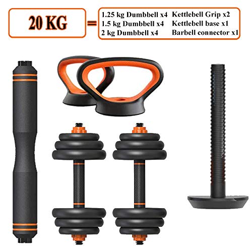 SSQIAN Set De Pesas con Mancuernas Ajustables Kettlebells con Barra Multifuncional Kits De Soporte De Empuje con Manija Kettlebell Y Biela para Entrenamiento En El Gimnasio En Casa,20KG