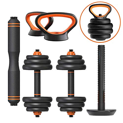 SSQIAN Set De Pesas con Mancuernas Ajustables Kettlebells con Barra Multifuncional Kits De Soporte De Empuje con Manija Kettlebell Y Biela para Entrenamiento En El Gimnasio En Casa,20KG