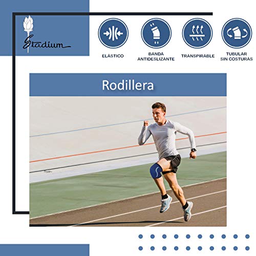STADIUM - Rodillera, Azul, L, para protección menisco y ligamentos. Previene lesiones y alivia dolor. Perfecta para correr, crossfit, levantamiento pesas, halterofilia. Unisex para Hombre y Mujer