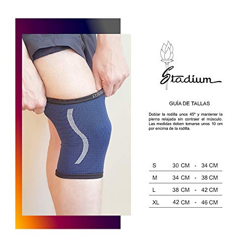 STADIUM - Rodillera, Azul, L, para protección menisco y ligamentos. Previene lesiones y alivia dolor. Perfecta para correr, crossfit, levantamiento pesas, halterofilia. Unisex para Hombre y Mujer