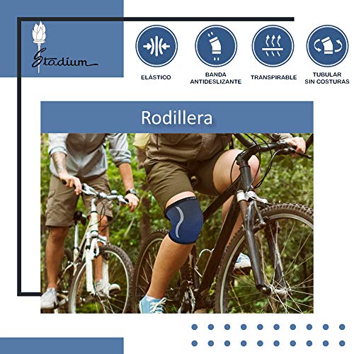 STADIUM - Rodillera, Azul, L, para protección menisco y ligamentos. Previene lesiones y alivia dolor. Perfecta para correr, crossfit, levantamiento pesas, halterofilia. Unisex para Hombre y Mujer