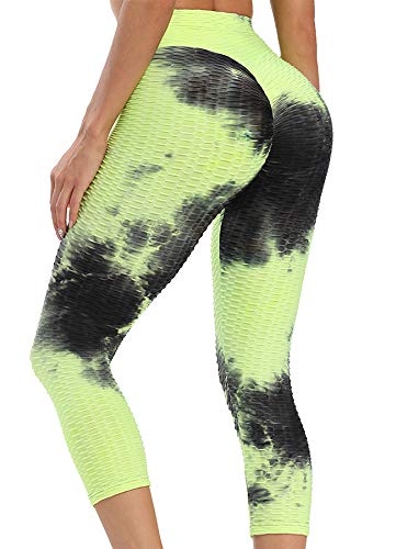 STARBILD Mallas 3/4 Leggings Pántalones Deportivos para Mujer de Alta Cintura Elástico Control de Barriga para Yoga Fitness Gimnasio Amarillo&Negro S