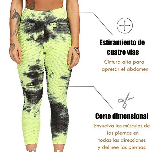 STARBILD Mallas 3/4 Leggings Pántalones Deportivos para Mujer de Alta Cintura Elástico Control de Barriga para Yoga Fitness Gimnasio Amarillo&Negro S