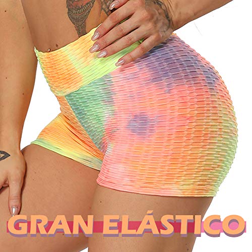 STARBILD Shorts de Fitness Moda Mallas Pántalones Cortos Deportivos de Skinny Elástico Alta Cintura para Mujer Yoga Gimnasio Rainbow Small