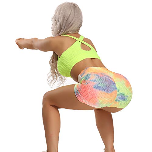 STARBILD Shorts de Fitness Moda Mallas Pántalones Cortos Deportivos de Skinny Elástico Alta Cintura para Mujer Yoga Gimnasio Rainbow Small