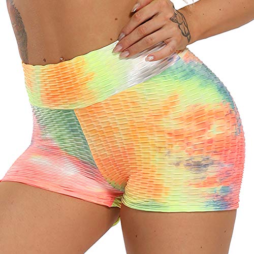 STARBILD Shorts de Fitness Moda Mallas Pántalones Cortos Deportivos de Skinny Elástico Alta Cintura para Mujer Yoga Gimnasio Rainbow Small