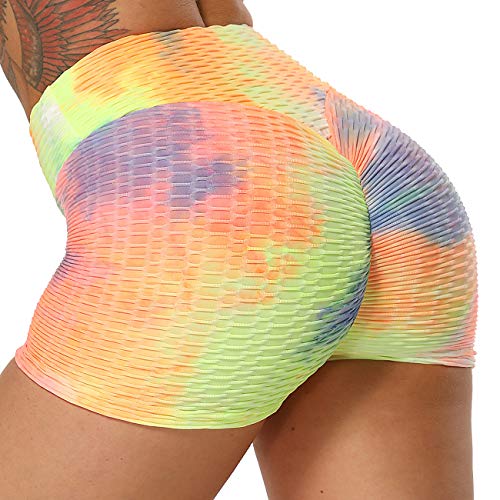 STARBILD Shorts de Fitness Moda Mallas Pántalones Cortos Deportivos de Skinny Elástico Alta Cintura para Mujer Yoga Gimnasio Rainbow Small