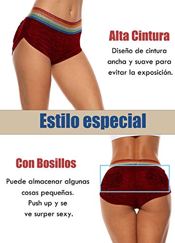 STARBILD Shorts Pantalones Cortos Deportivos Cintura Alta Elástica para Push UP Control de Barriga para Mujer Yoga Diario Correr Fitness Rojo M