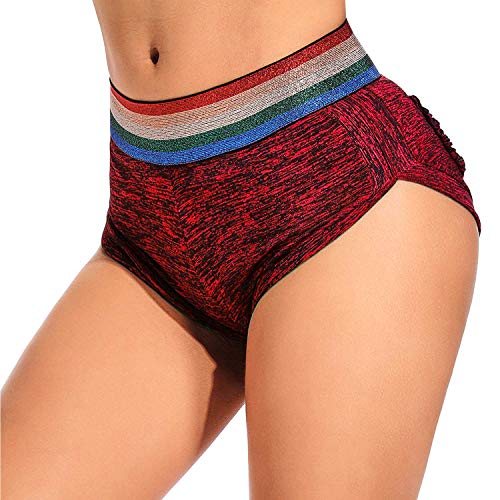 STARBILD Shorts Pantalones Cortos Deportivos Cintura Alta Elástica para Push UP Control de Barriga para Mujer Yoga Diario Correr Fitness Rojo M