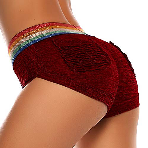 STARBILD Shorts Pantalones Cortos Deportivos Cintura Alta Elástica para Push UP Control de Barriga para Mujer Yoga Diario Correr Fitness Rojo M