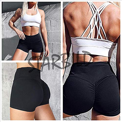 STARBILD Shorts Pantalones Deportes Cortos de Fitness Mallas para Mujer Elástico de Alta Cintura para Correr Gimnasio Gym Negro S