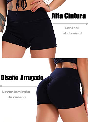 STARBILD Shorts Pantalones Deportes Cortos de Fitness Mallas para Mujer Elástico de Alta Cintura para Correr Gimnasio Gym Negro S