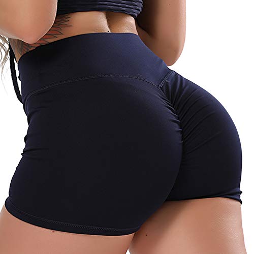 STARBILD Shorts Pantalones Deportes Cortos de Fitness Mallas para Mujer Elástico de Alta Cintura para Correr Gimnasio Gym Negro S