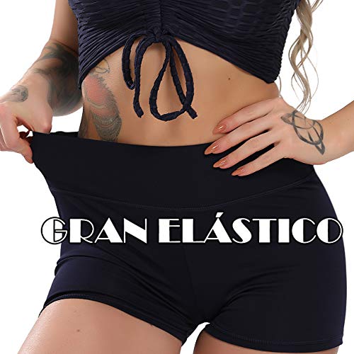 STARBILD Shorts Pantalones Deportes Cortos de Fitness Mallas para Mujer Elástico de Alta Cintura para Correr Gimnasio Gym Negro S