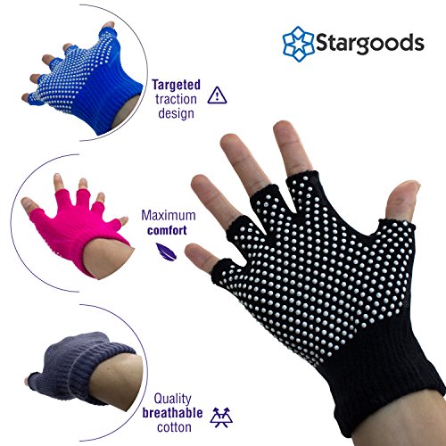 Stargoods Guantes para Yoga y Pilates, Set de 4 pares de Guantes Antideslizantes de Entrenamiento y Gimnasio en color Negro, Gris, Rosa y Azul