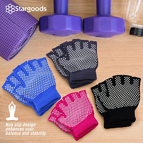 Stargoods Guantes para Yoga y Pilates, Set de 4 pares de Guantes Antideslizantes de Entrenamiento y Gimnasio en color Negro, Gris, Rosa y Azul