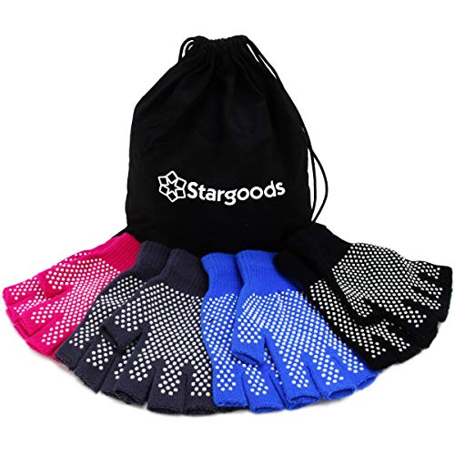 Stargoods Guantes para Yoga y Pilates, Set de 4 pares de Guantes Antideslizantes de Entrenamiento y Gimnasio en color Negro, Gris, Rosa y Azul