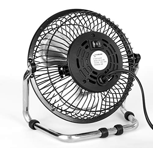 Starline Ventilador 6" (15cm) 20W Soporte Y ASPAS DE Metal - 2 velocidades de Aire Mesa Sobremesa y Suelo Inclinacion Ajustable Acabado Industrial Metalico Alta Velocidad Enchufe 220V