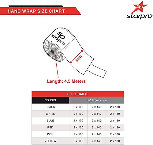 Starpro Envoltura Manos Vendas Boxeo - Cinta Elástico Bueno para MMA Artes Marciales Muay Thai Lucha Puñetazos Entrenamiento Gimnasio | Ejercicio Muñeca Vendaje | 4,5. 3,5. 2,55 Metros