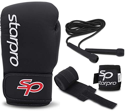 Starpro Set de Entrenamiento de Boxeo para Entrenamiento | Guantes de 12oz, envolturas para Manos y Cuerda para Saltar para Practicar tu técnica con perfección, Entrenamiento, Ejercicio